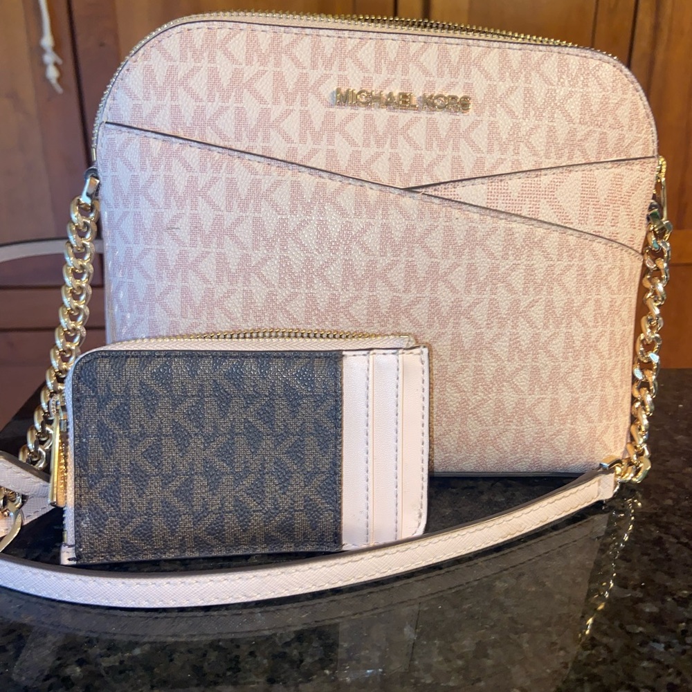 Michael Kors: Jet Set Travel Medium Logo Dome Crossbody Bag with Matching Wallet
